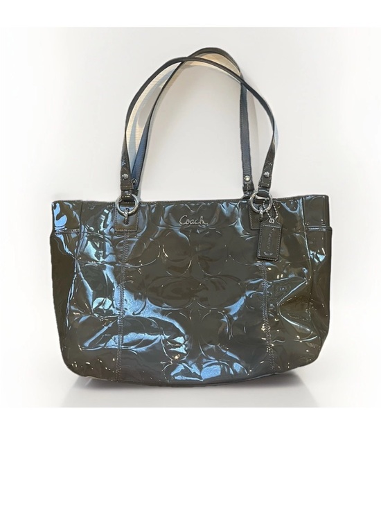 Coach Handbags - Coach Olive Green Op Art Embossed Patent Leather East West Gallery Tote
